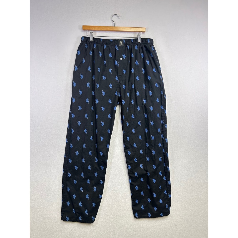 US Polo Assn Mens Sleepwear Pajama‎ Pants Black Blue Pony Print Elastic Waist XL